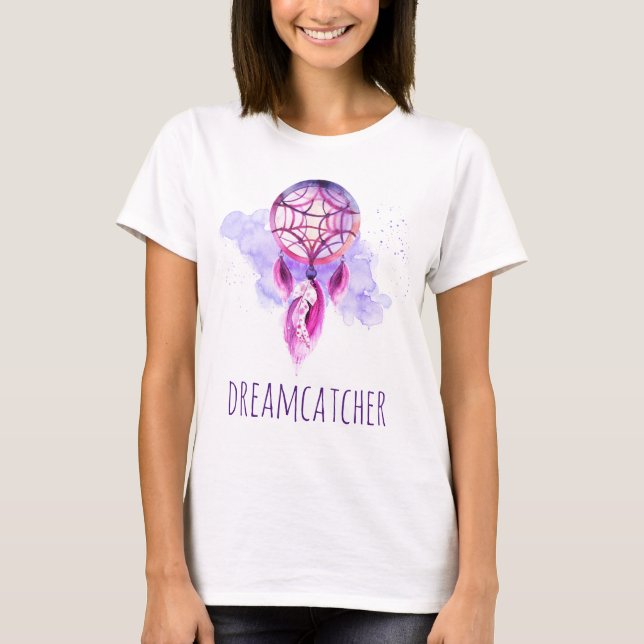 Pink Dreamcatcher Purple Paint Splat Tribal T-Shirt (Front)
