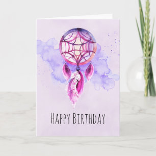 Pink Dreamcatcher Purple Paint Splatter Birthday Card