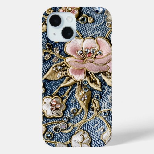 Pink Dreams in Embroidered Jeans Style  iPhone 15 Case