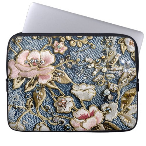 Pink Dreams in Embroidered Jeans Style  Laptop Sleeve