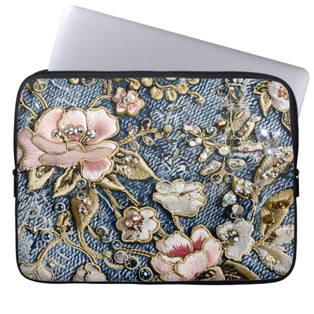 Pink Dreams in Embroidered Jeans Style  Laptop Sleeve (Front)