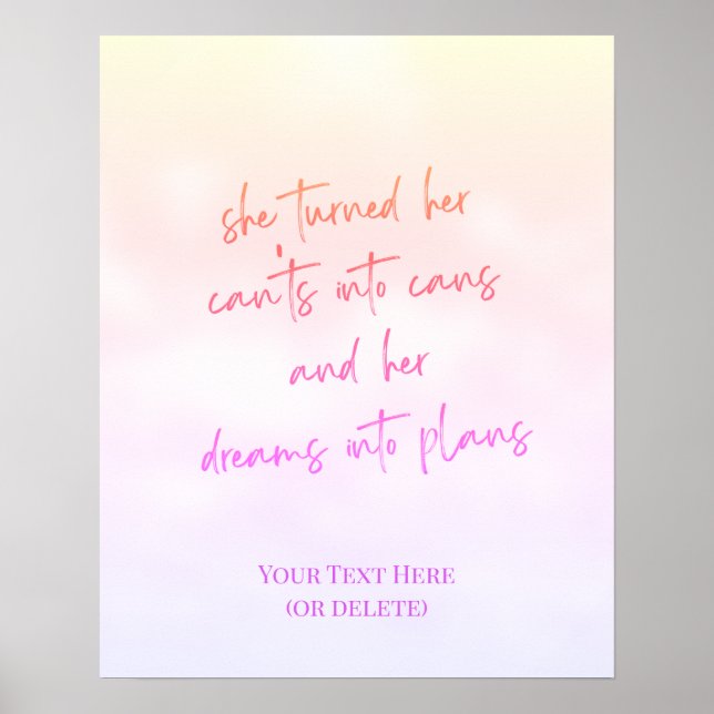 Pink Dreams into Plans Encouraging Quote Poster (Front)