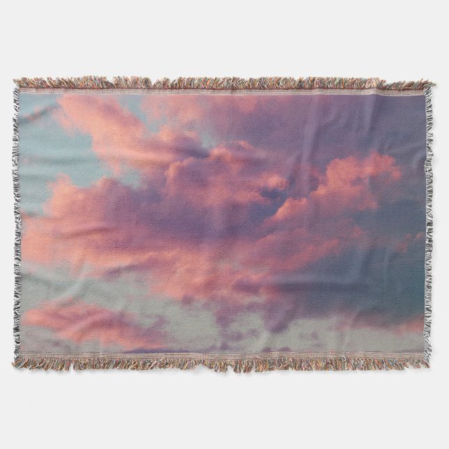 Pink Dreamy Aesthetic Sunset Clouds Throw Blanket (Front)