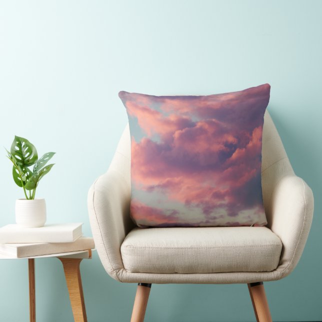 Pink Dreamy Aesthetic Sunset Clouds Throw Pillow (Chair)