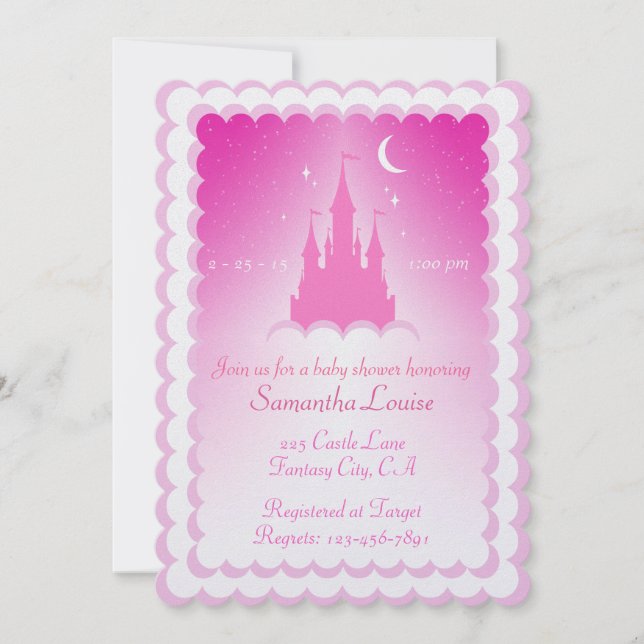 Pink Dreamy Castle In The Clouds Baby Shower Invitation (Front)