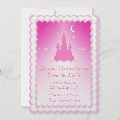 Pink Dreamy Castle In The Clouds Baby Shower Invitation