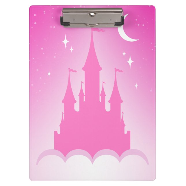 Pink Dreamy Castle In The Clouds Starry Moon Sky Clipboard (Front)