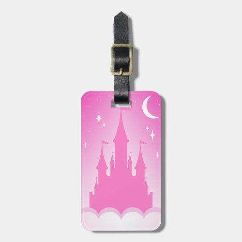 Pink Dreamy Castle In The Clouds Starry Moon Sky Luggage Tag