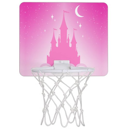 Pink Dreamy Castle In The Clouds Starry Moon Sky Mini Basketball Hoop