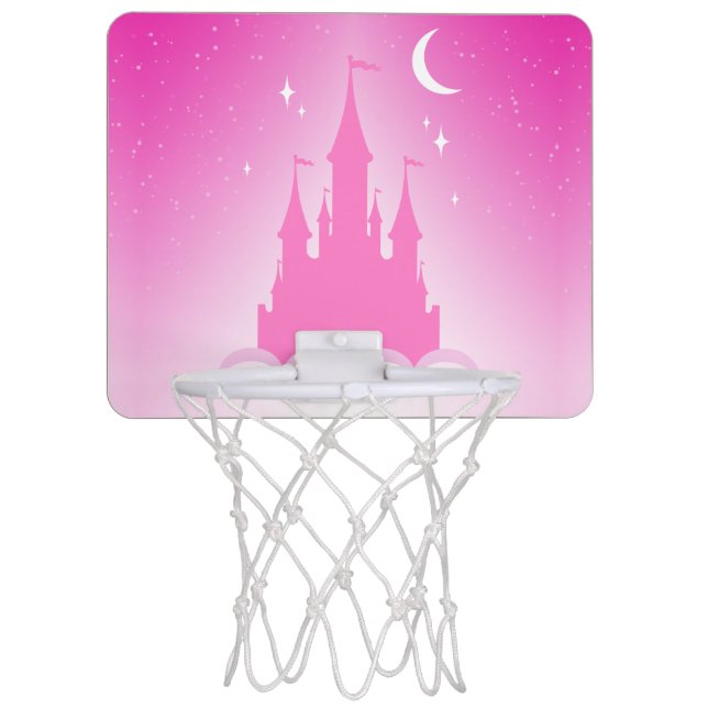 Pink Dreamy Castle In The Clouds Starry Moon Sky Mini Basketball Hoop (Front)