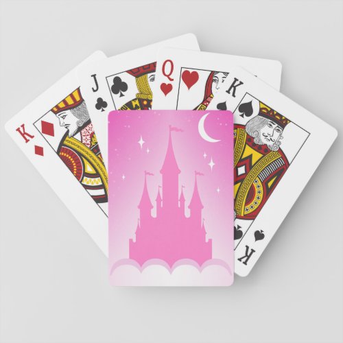 Pink Dreamy Castle In The Clouds Starry Moon Sky Poker Cards