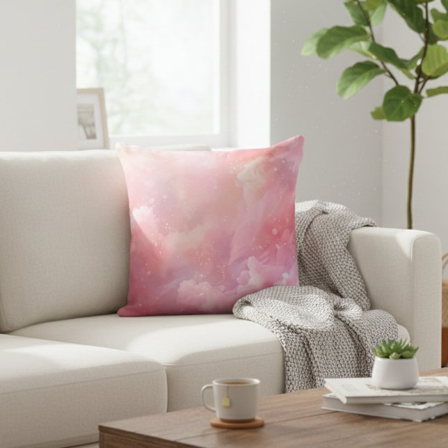 Pink Dreamy Clouds Throw Pillow (Creator Uploaded)