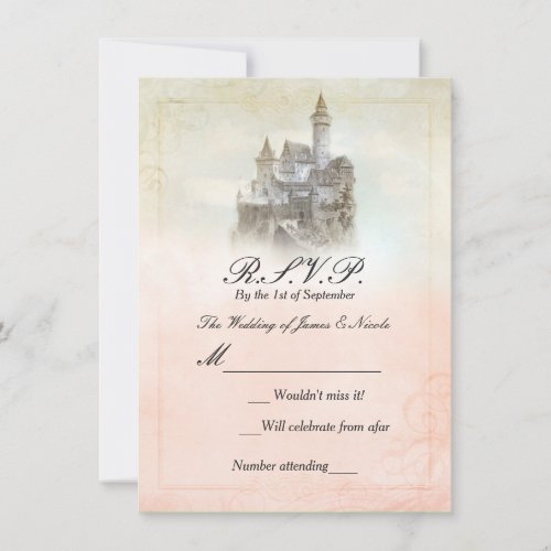 Pink Dreamy Fairy Tale Storybook Castle RSVP Card