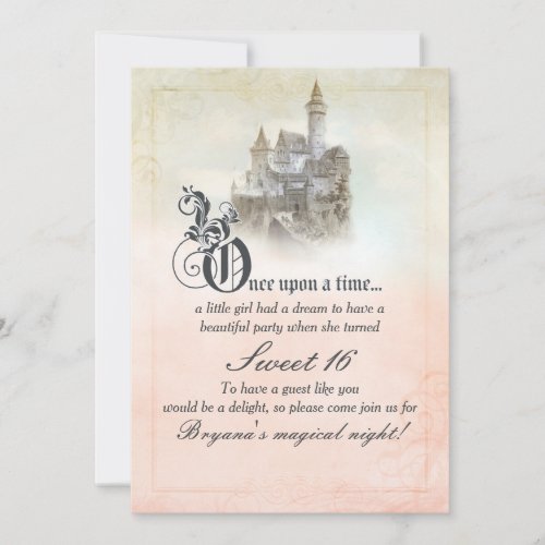 Pink Dreamy Fairy Tale Storybook Castle Sweet 16 Invitation