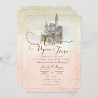 Pink Dreamy Fairy Tale Storybook Castle Wedding Invitation
