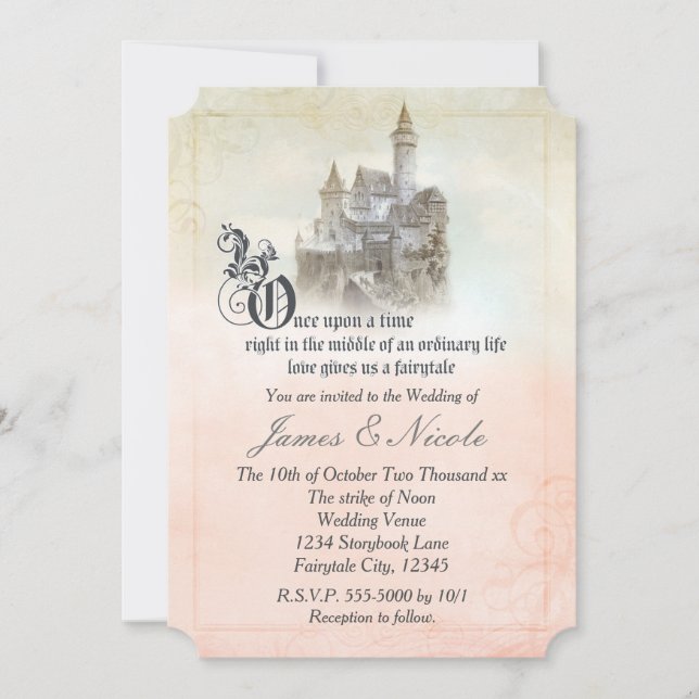 Pink Dreamy Fairy Tale Storybook Castle Wedding Invitation (Front)