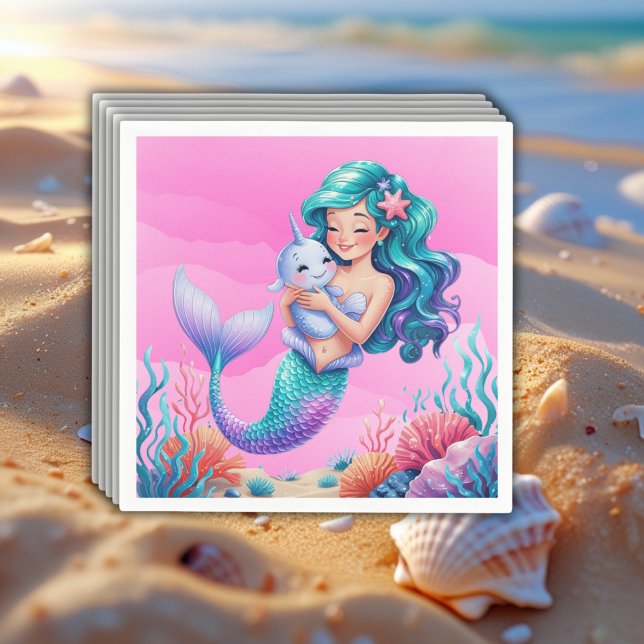 Pink Dreamy Mermaid Under the Sea Baby Shower Napkins (Creator Uploaded)