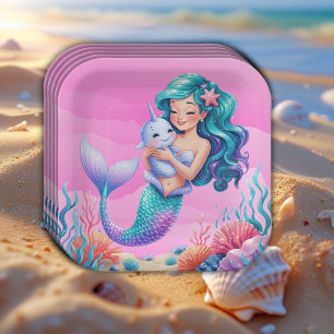Pink Dreamy Mermaid Under the Sea Baby Shower Paper Plates