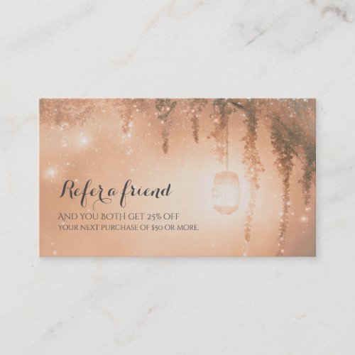 Pink Dreamy Rustic Forest Refer a Friend Client Referral Card