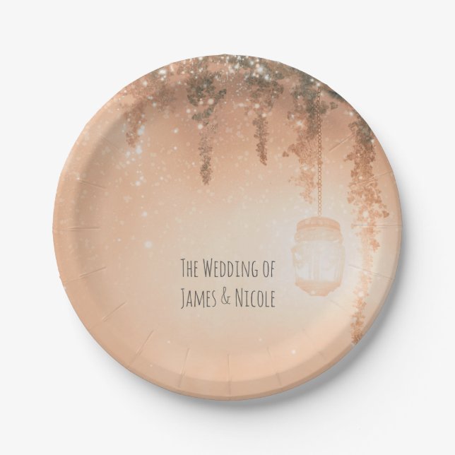 Pink Dreamy Rustic Forest Wedding Reception Paper Plates (Front)