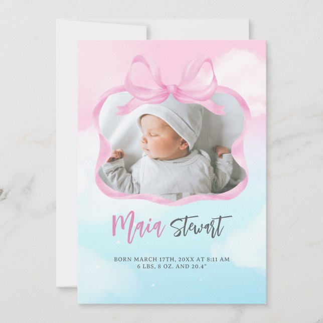 Pink Dreamy Sky Birth Announcement  (Front)