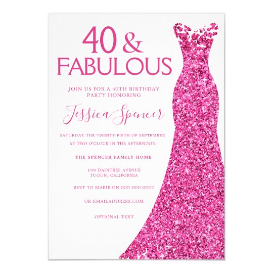 Pink Dress 40th Birthday Party 40 & Fabulous Invitation | Zazzle.com