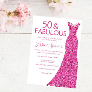 Pink Dress 50th Birthday Party 50 & Fabulous Invitation