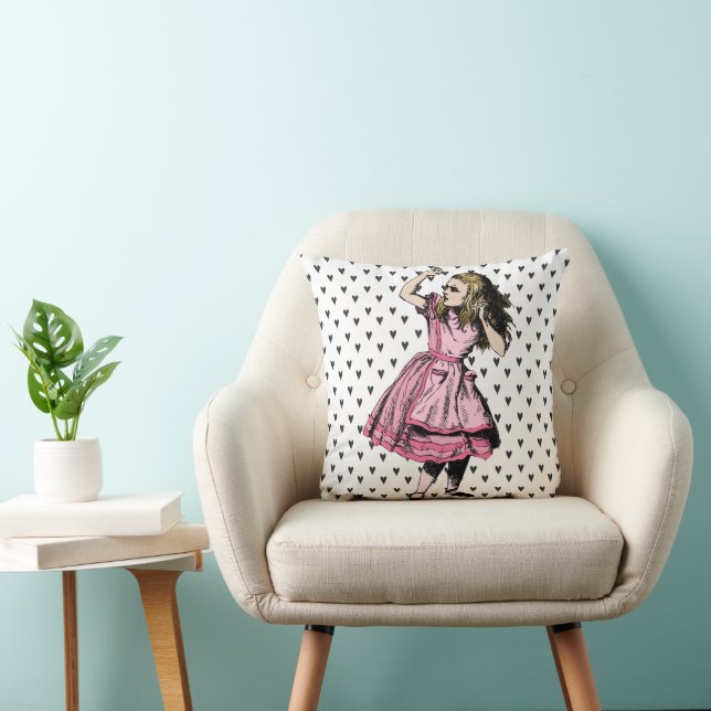 Pink Dress Alice Black Hearts Throw Pillow (Chair)