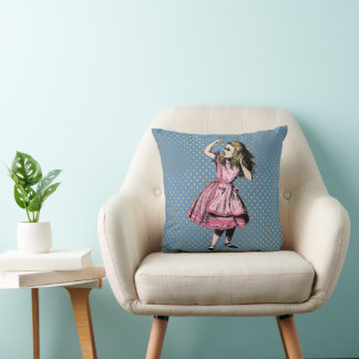 Pink Dress Alice Blue Gold Hearts Throw Pillow