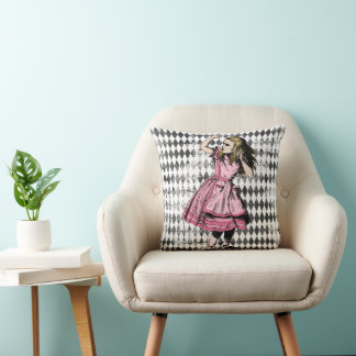 Pink Dress Alice Vintage Weathered Throw Pillow