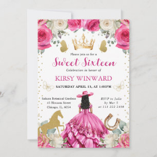 Pink Dress Black Hair Western Princess Sweet 16 Invitation