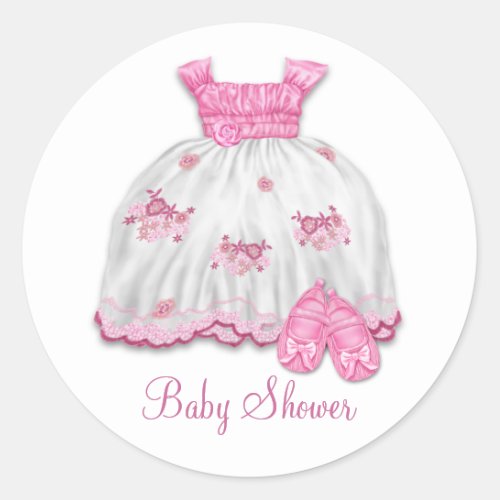 Pink Dress Booties Baby Shower Classic Round Sticker