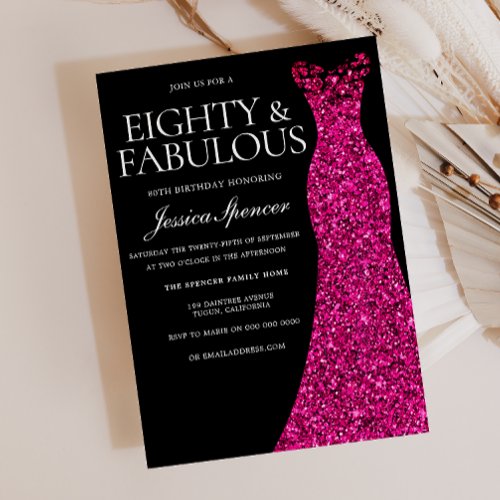 Pink Dress Eighty & Fabulous 80th Birthday Black