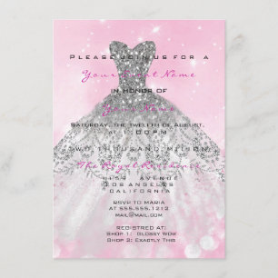 Pink Dress Glitter Candy 16th Bridal Gray Silver Invitation