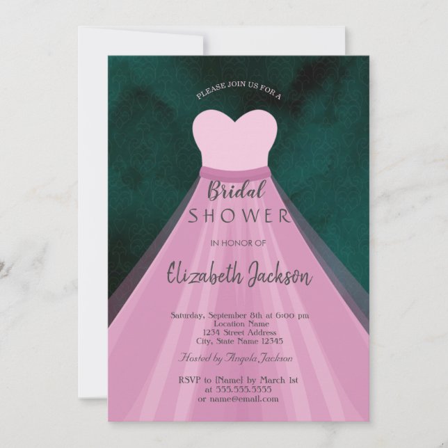 Pink Dress Green Bridal Shower  Invitation (Front)