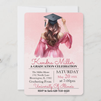 Pink Dress Watercolor Graduation Invitation