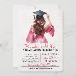 Pink Dress Watercolor Graduation Invitation