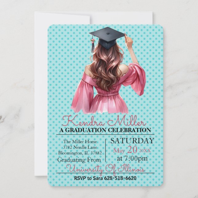Pink Dress Watercolor Graduation Invitation (Front)