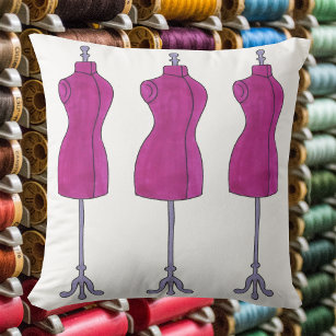 Pink Dressform Mannequin Fashion Sewing Design Throw Pillow