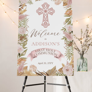 Pink Dried Floral Girl First Holy Communion Foam Board