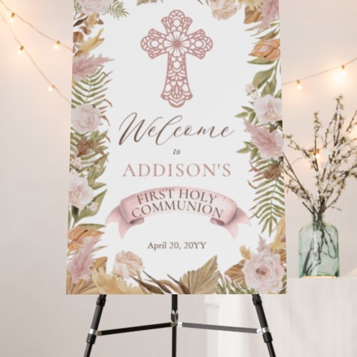 Pink Dried Floral Girl First Holy Communion Foam Board
