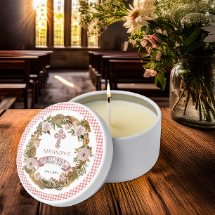 Pink Dried Floral Girl First Holy Communion Mini Candle Favors