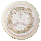 Pink Dried Floral Girl First Holy Communion Sugar Cookie (Front)