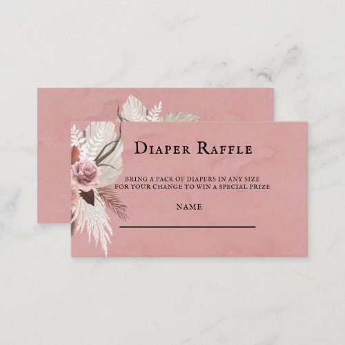 Pink Dried Tropical Floral Girl Diaper Raffle Business Card