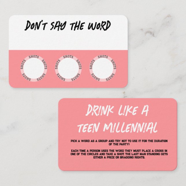Pink Drinking Game Cards (Front/Back)