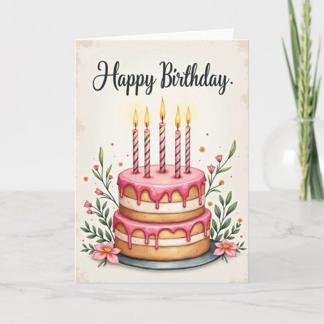 Pink Drip Cake Celebration Card (Front)