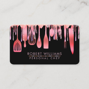 Pink Drip Chef Kitchen Tools Glitter Faux Business Card
