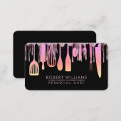 Pink Drip Chef Kitchen Tools Glitter Faux Business Card (Front/Back)