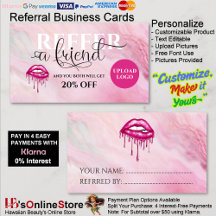 Pink Drip Lips Beautician Business Referral Card