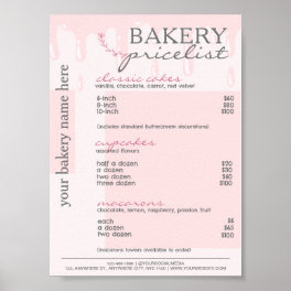 Pink Drip Menu Bakery Price List Poster
